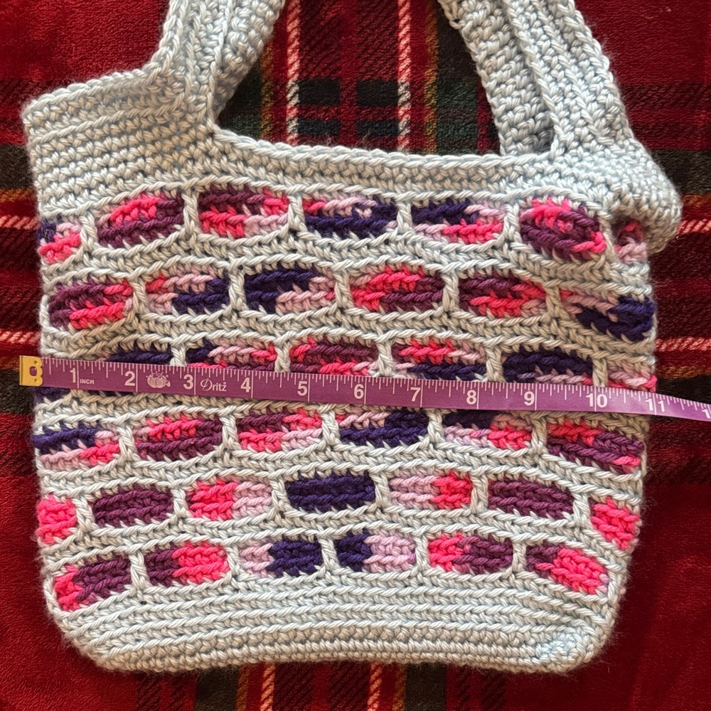 Handmade Colorful Knit Crochet Handbag Tote Purse Small - Picture 5 of 5
